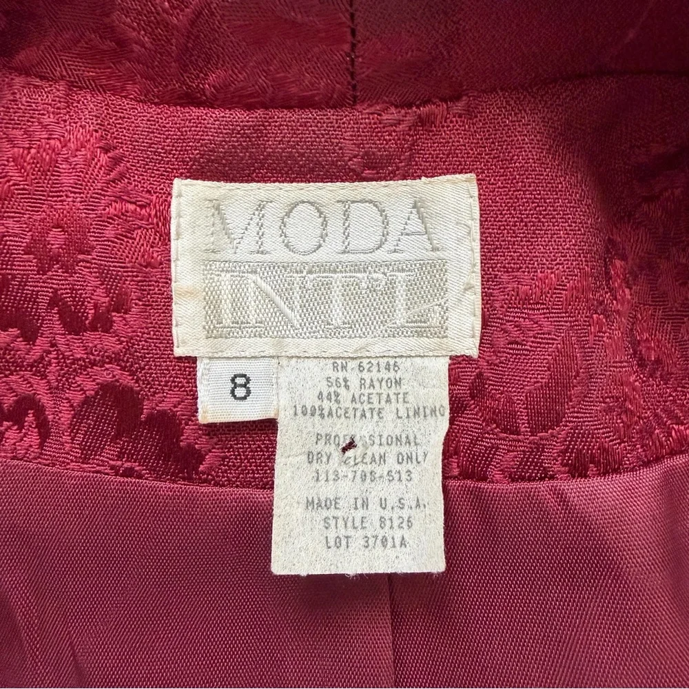 Moda International VTG 90s burgundy red floral long duster blazer size 8 - Picture 2 of 14